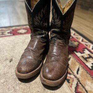 Justin Men’s Smooth Ostrich brown tekno crepe cowboy boots men’s sz 11.5